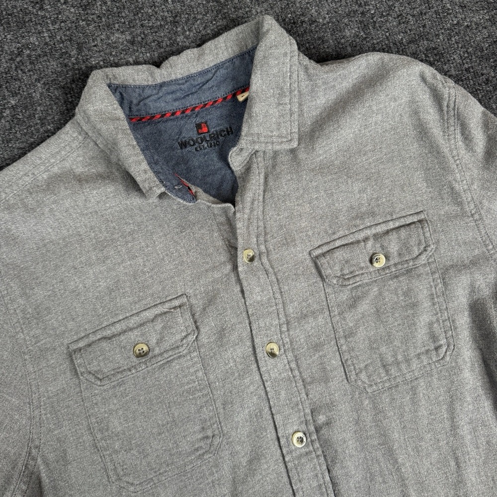 Woolrich XL Gray Long Sleeve Flannel Double Pocket Full Button Collared